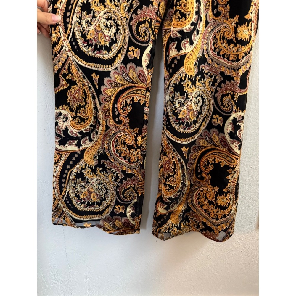 House of Harlow 1960 x REVOLVE Paisley Ruffle Wide Leg Jumpsuit Black Gold XS - Picture 2 of 11